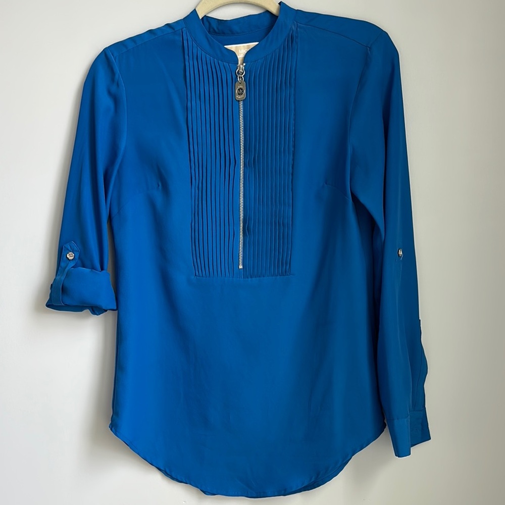 MICHAEL Michael Kors Blue Zippered Long Sleeve Blouse